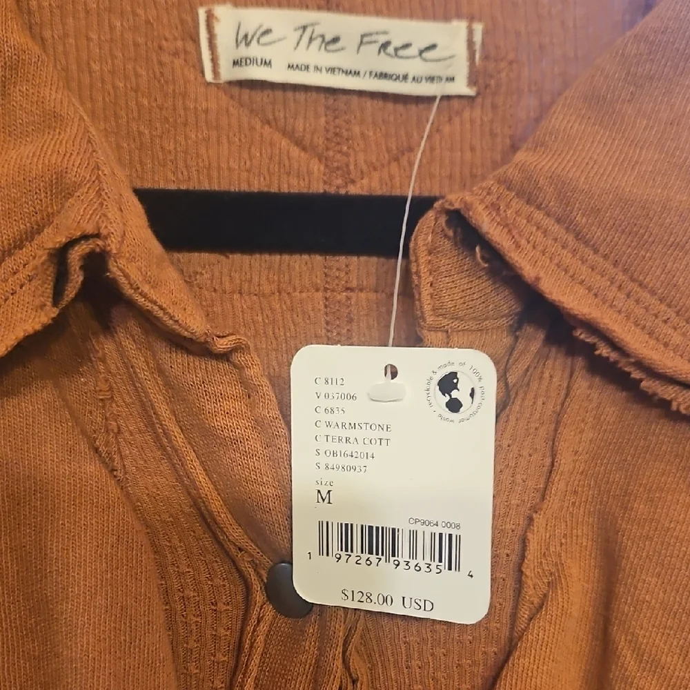 Free People Rust Ruffle Button-Up Blouse - Picture 3 of 6
